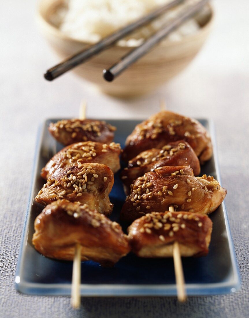 Chicken and sesame seed kebabs