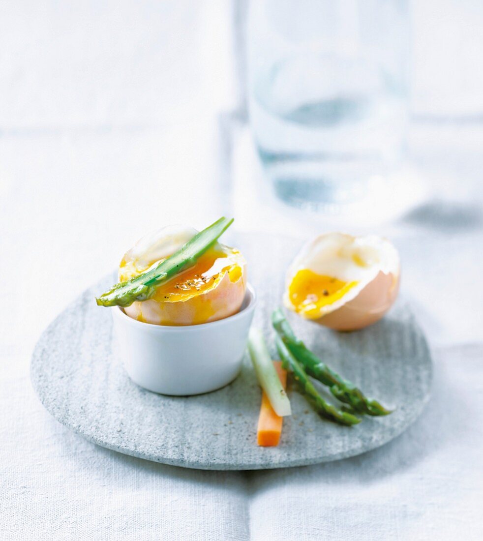 Soft-boiled egg with vegetables