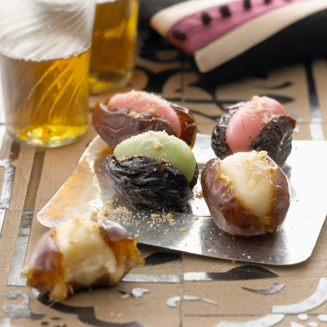 Dates and prunes stuffed with almond paste