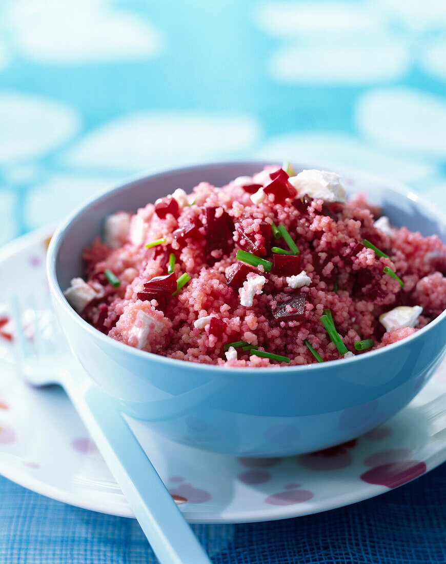 Pink couscous and beetroot salad