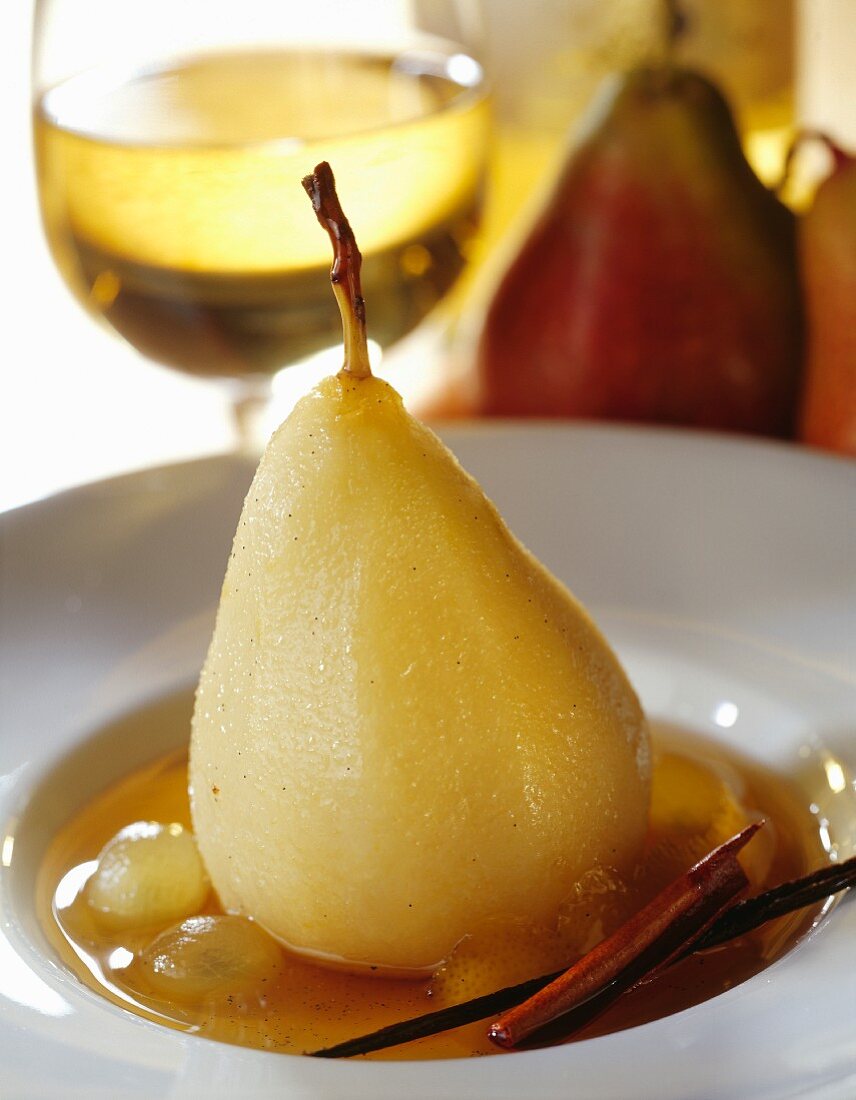 Pear poached with cinnamon and Muscat