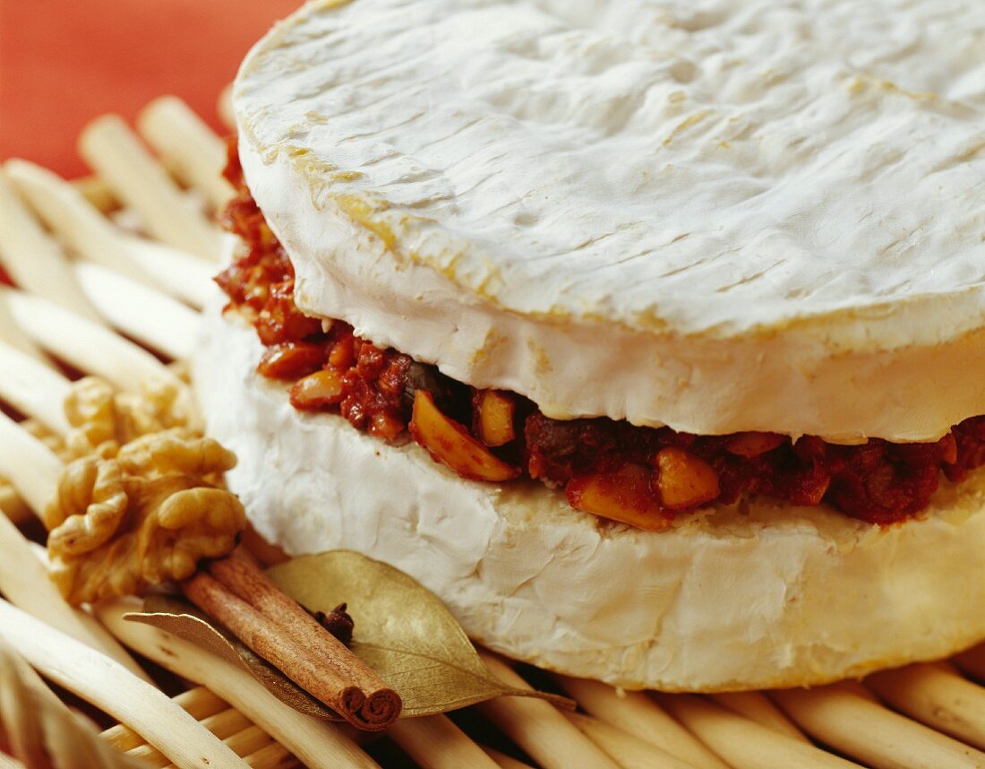 Stuffed Camembert with chillis, dates and nuts