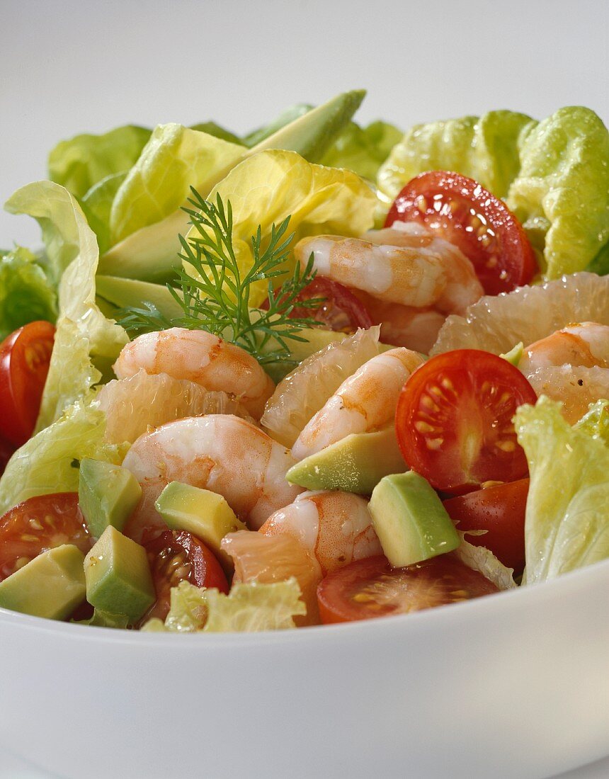 Shrimp, avocado and tomato salad