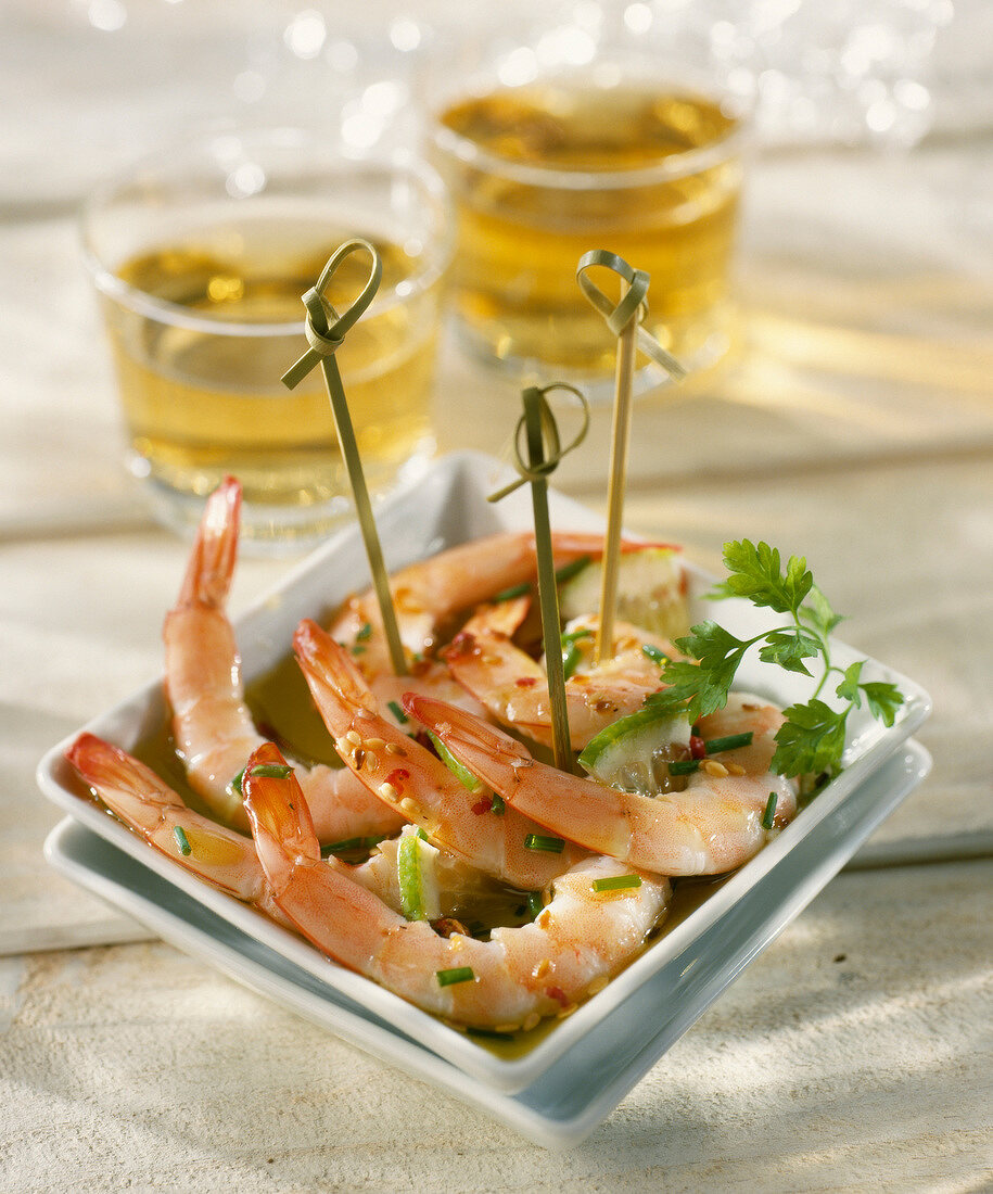 Shrimp and olive oil appetizers