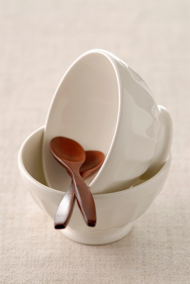 China bowls and wooden spoons