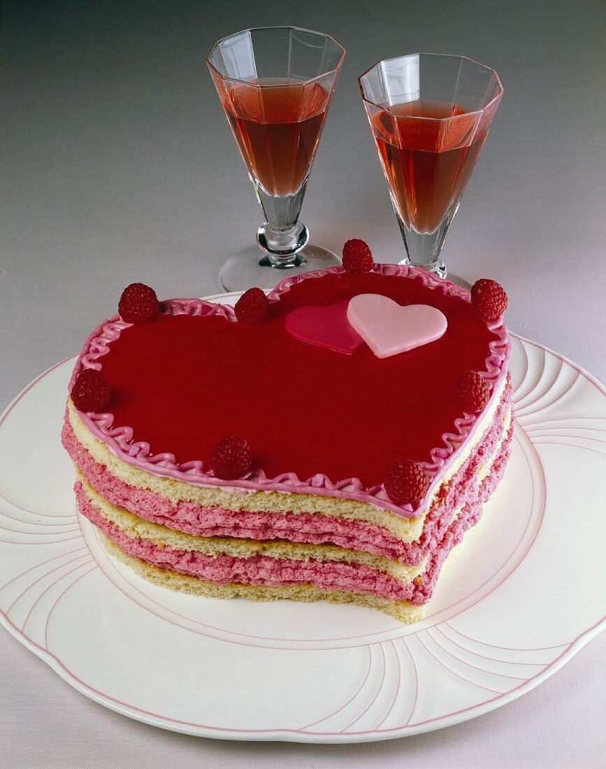 A heart-shaped raspberry cake