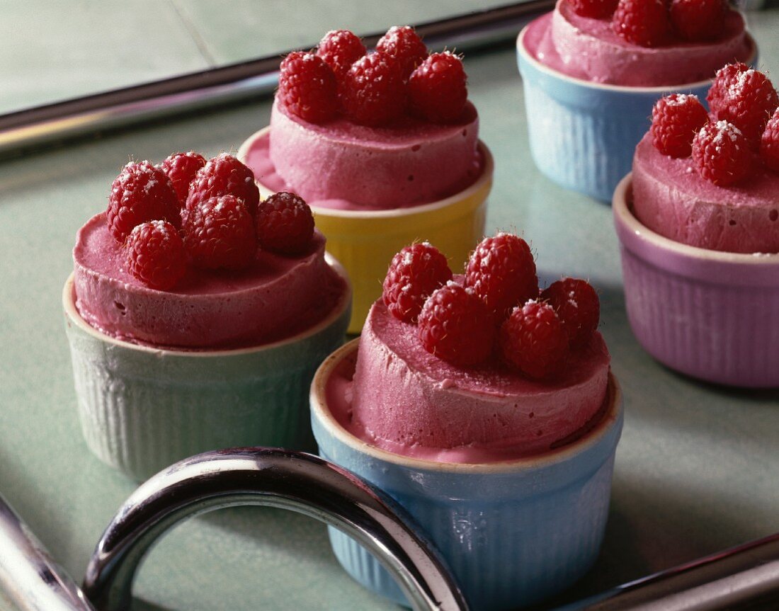 Ice cream soufflés with raspberries