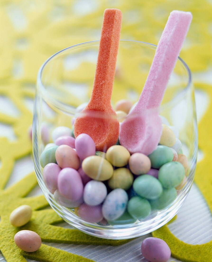 Colourful Easter sweets in a glass