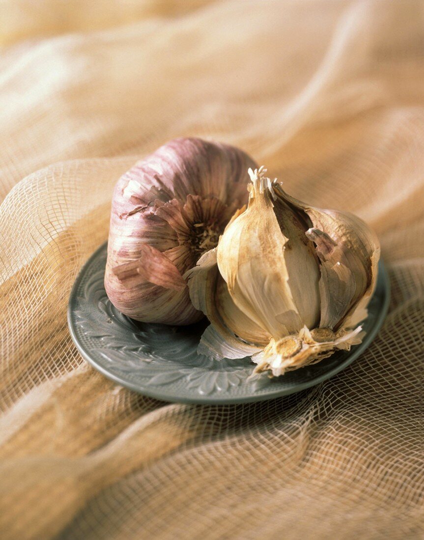 Garlic Bulbs on a Plate