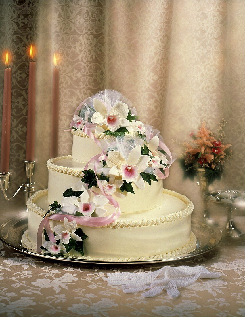 Three Tier Wedding Cake with Orchids