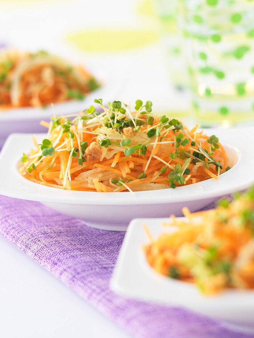 Carrot ,grated apple and rocket sprout salad