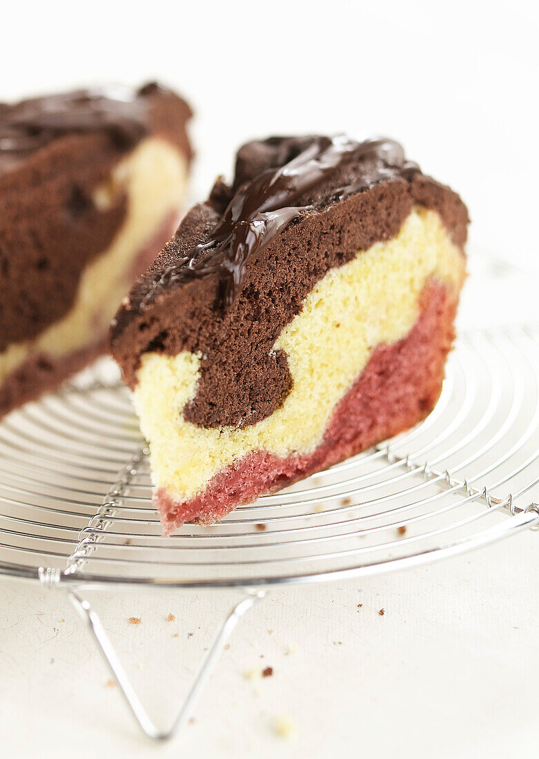 Three-colored chocolate cake