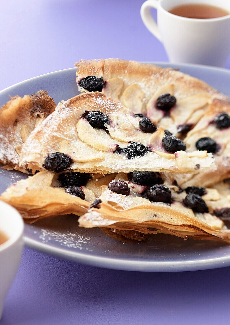 Bilberry and pear filo pastry pie