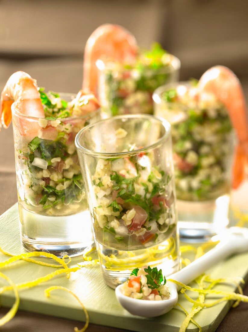 Lebanese tabbouleh with shrimps