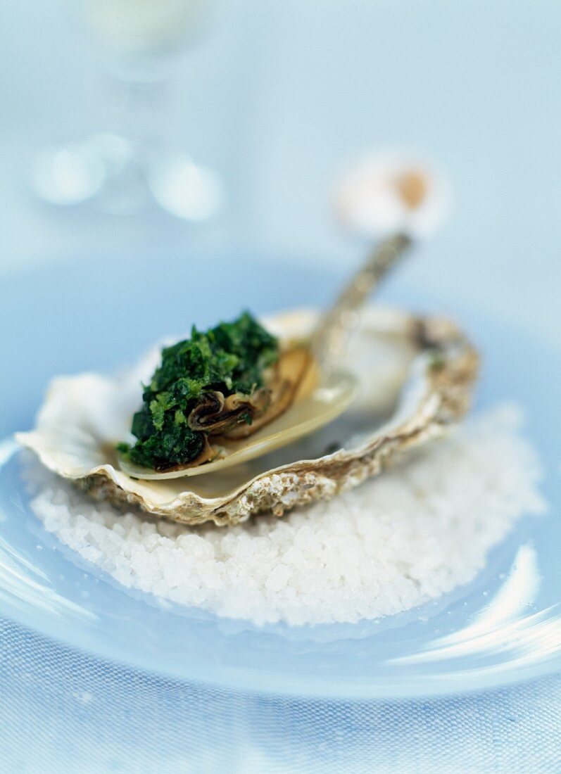 Oyster with parsley pesto