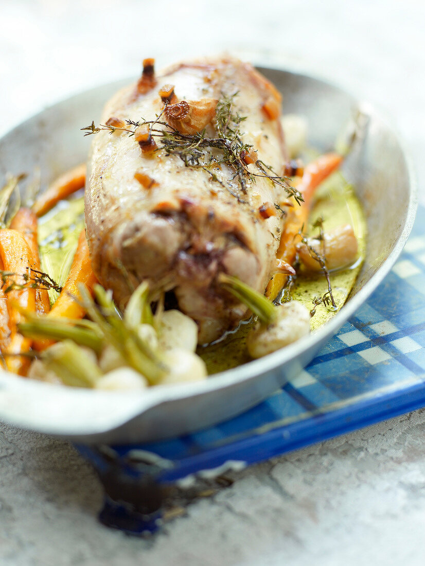 Saddle of rabbit with vegetables and thyme