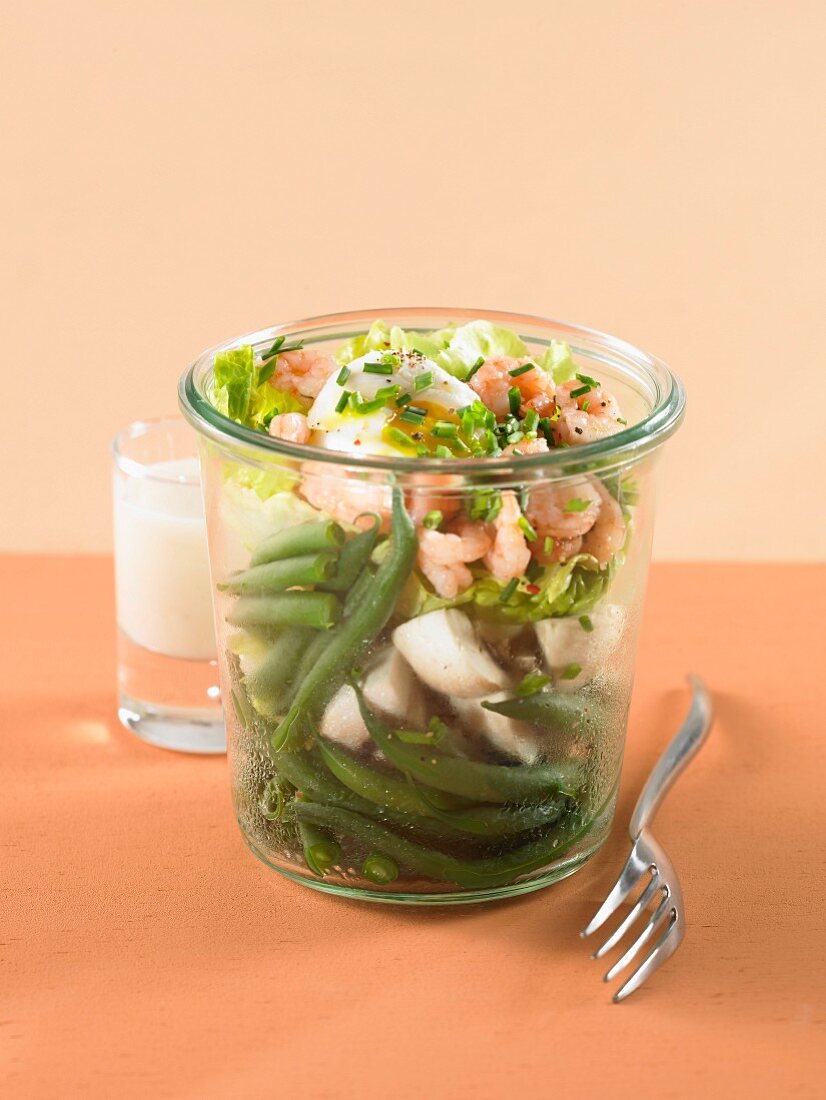 Salat mit Shrimps und grünen Bohnen