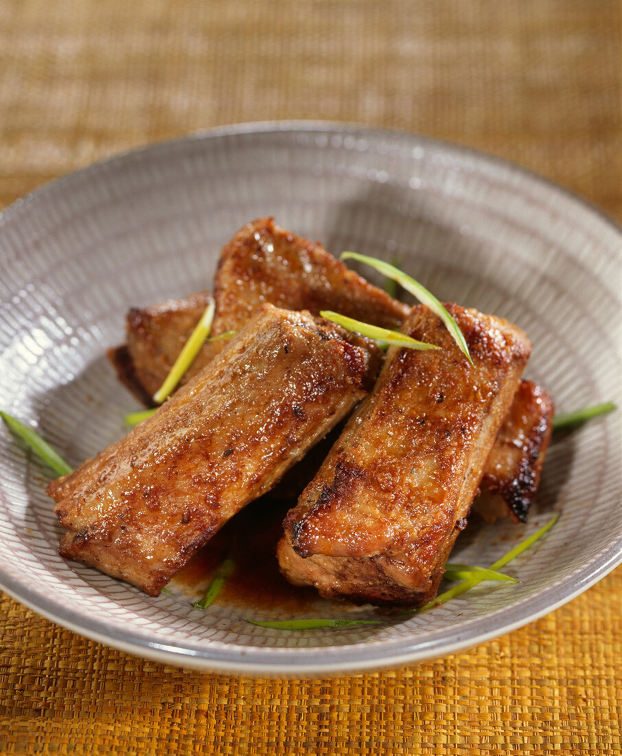 Spare ribs cooked with soya sauce and honey