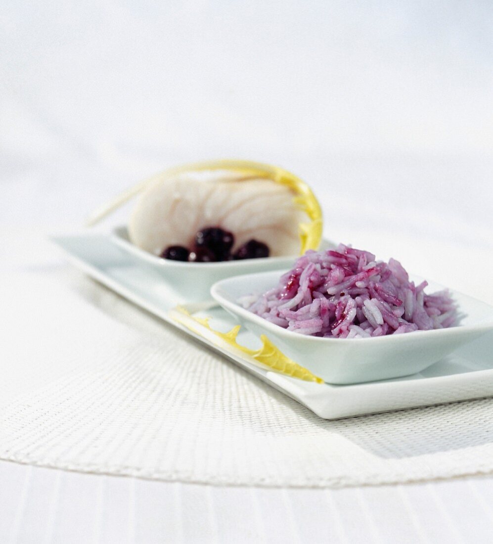 Perch fillet with basmati and blueberry rice
