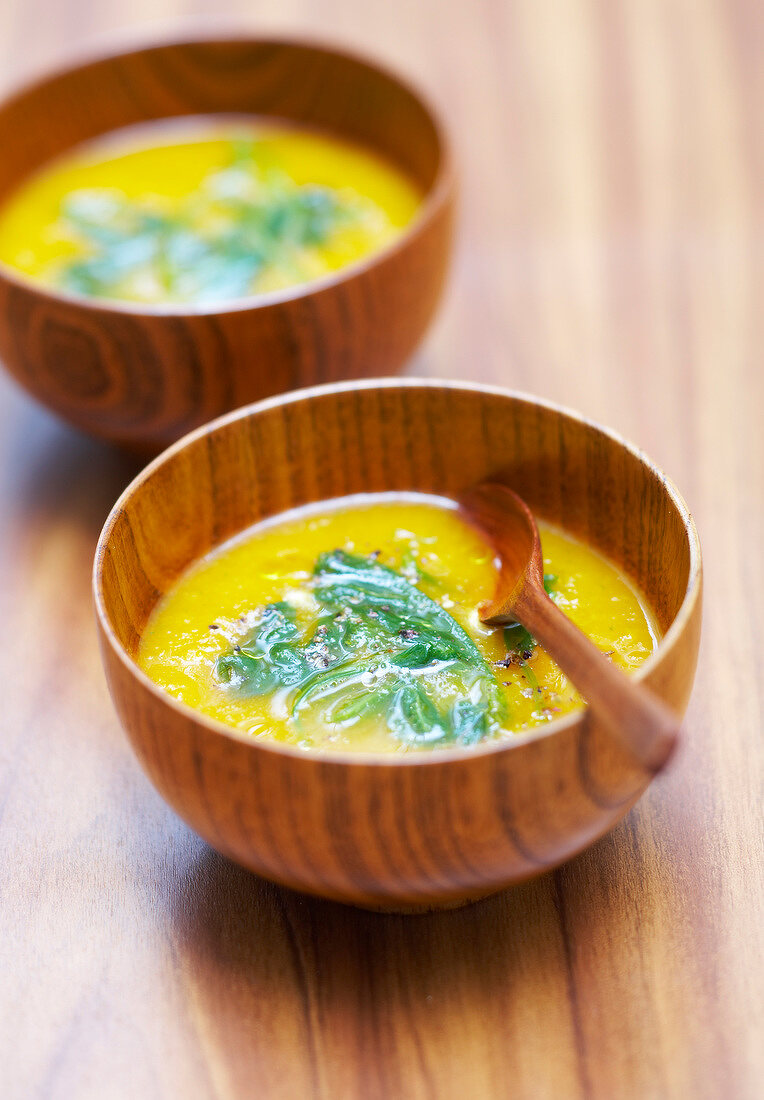 Cream of pumpkin soup with spinach