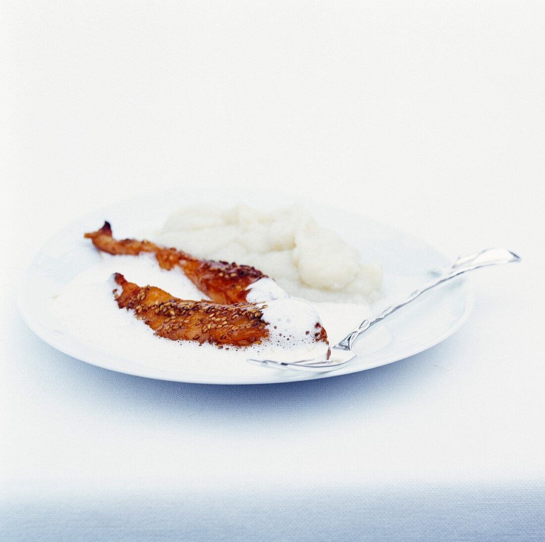 Chicken breast with honey and kasha (roasted buckwheat) and mashed cauliflower