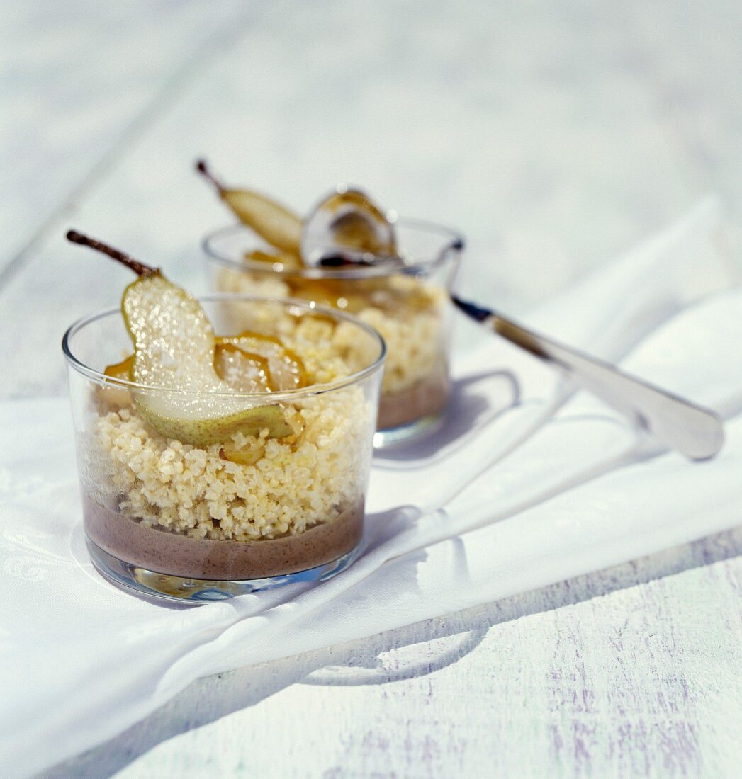 Millet with pears and duck emulsion