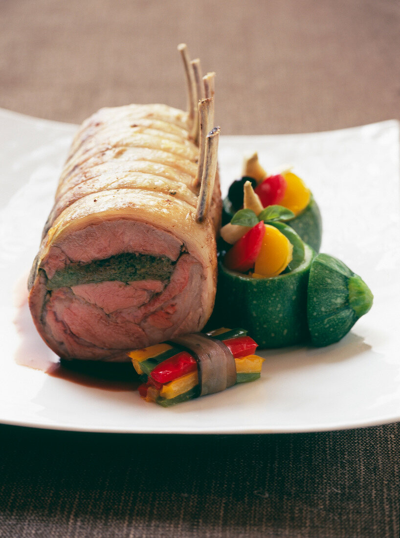 Saddle of lamb with green stuffing