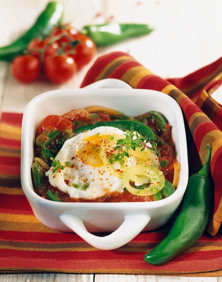 Piperade with fried eggs