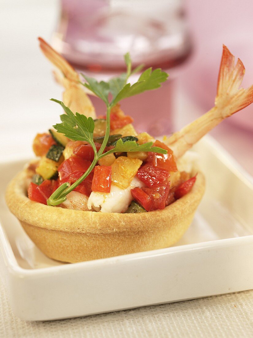 Shrimp and vegetable tartlet