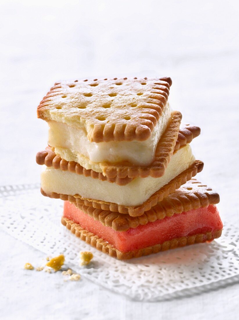 Rich tea biscuit sandwiches filled with ice cream