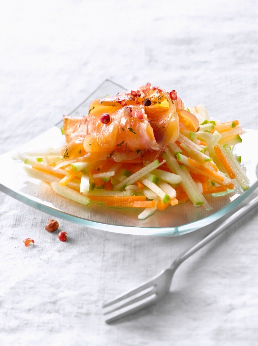Gravlax salmon with apple carrot and ginger salad