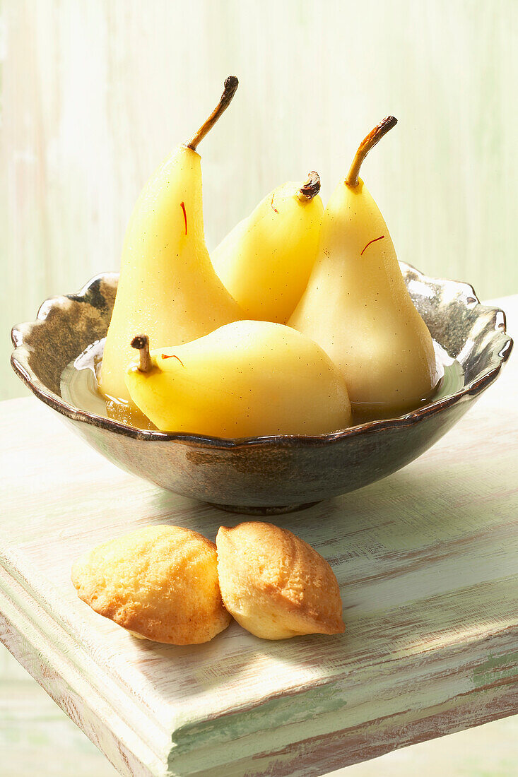 Pears poached with Sauternes and saffron