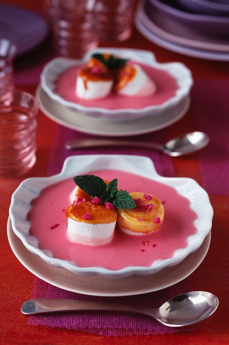 Marshmallow and pink cream dessert
