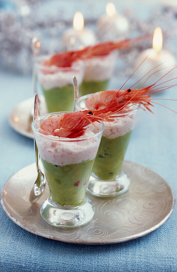 Cream of avocado with shrimp mousse