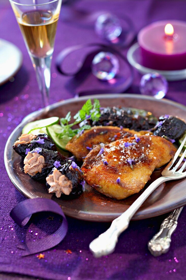 Pan-fried Foie gras with prunes stewed in Pineau and spices