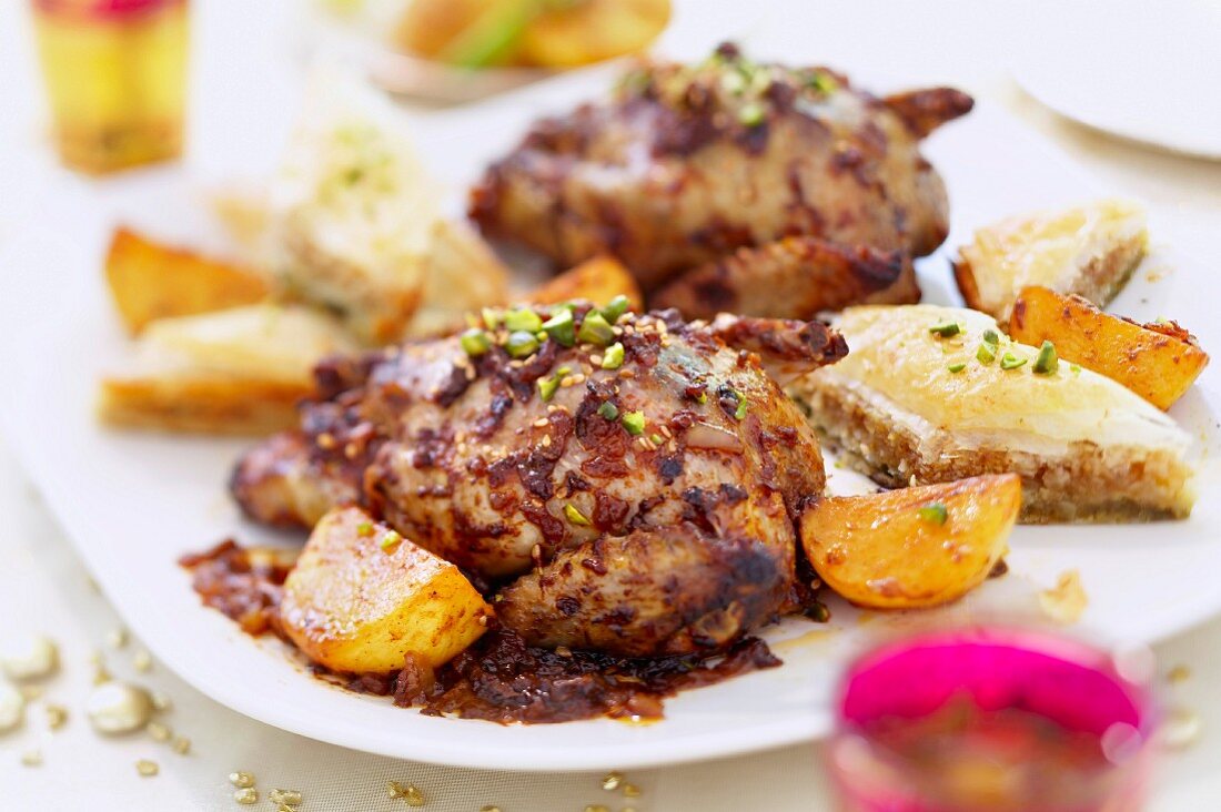 Gegrillte Tauben mit Mairübchen und Baklava