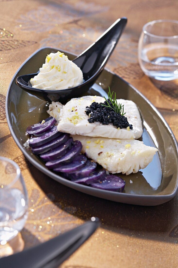 Steamed turbot fillet with whipped cream