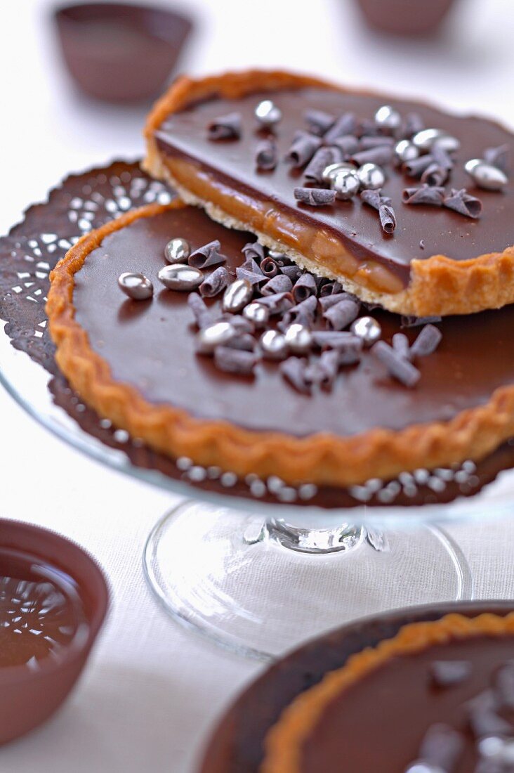 Chocolate and salted toffee tartlets