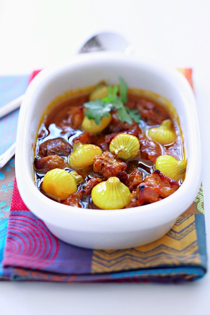 Pork and onion tajine