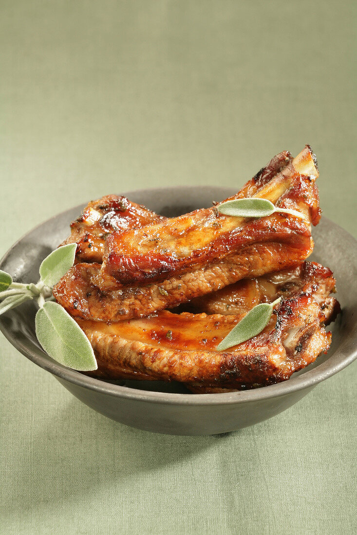 Pork spare ribs caramelized with lavander honey