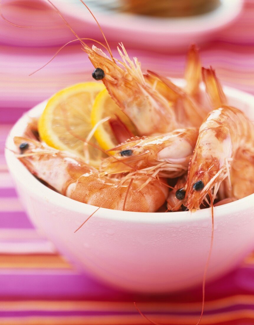 Bowl of cooked shrimps