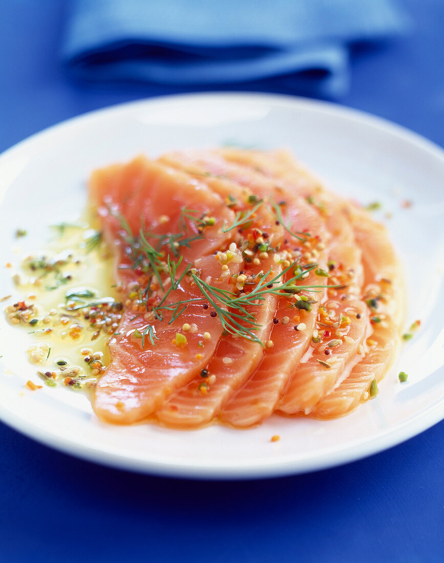 Slices of marinated salmon