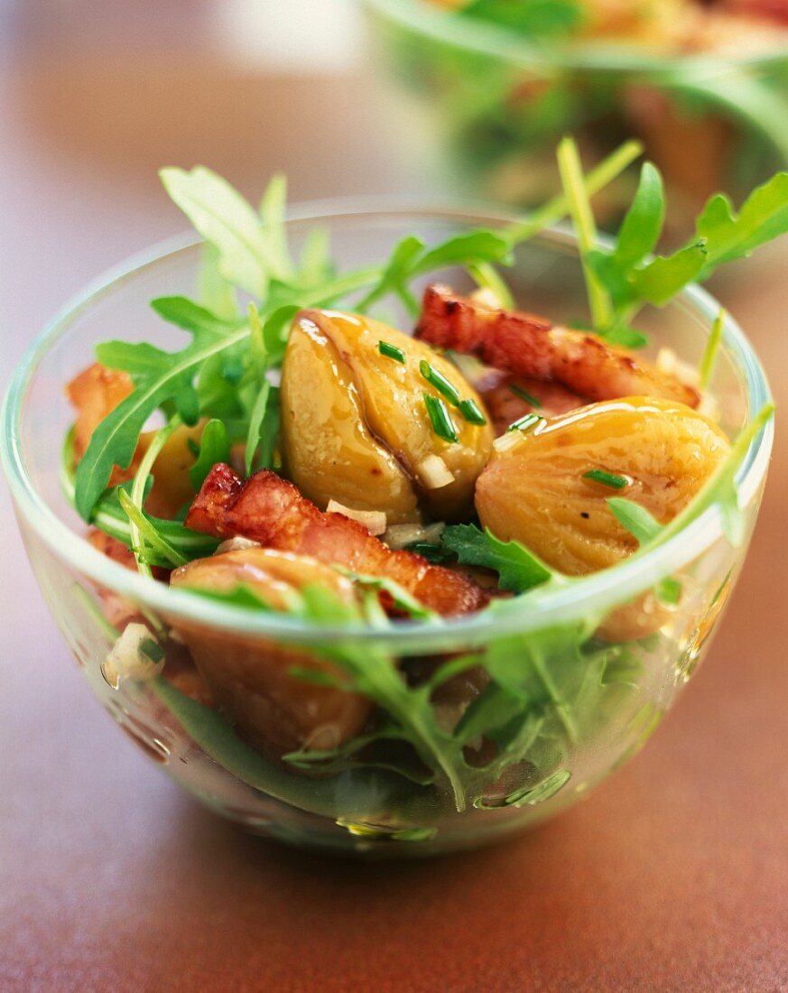 Rocket, chestnut and bacon salad