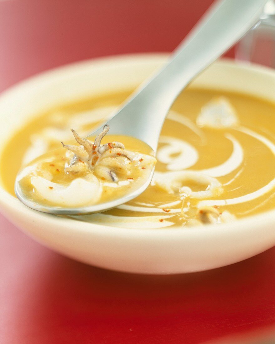 Gemüsesuppe mit Sepia-Tintenfisch