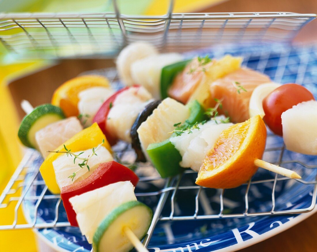White fish and vegetable kebabs