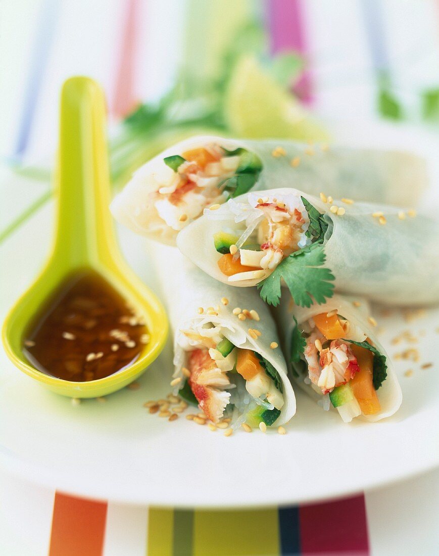 Crab meat and vegetable spring rolls