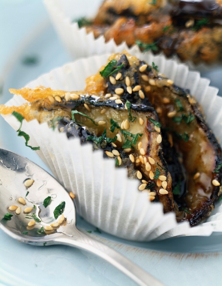Eggplant fritters with sesame seeds