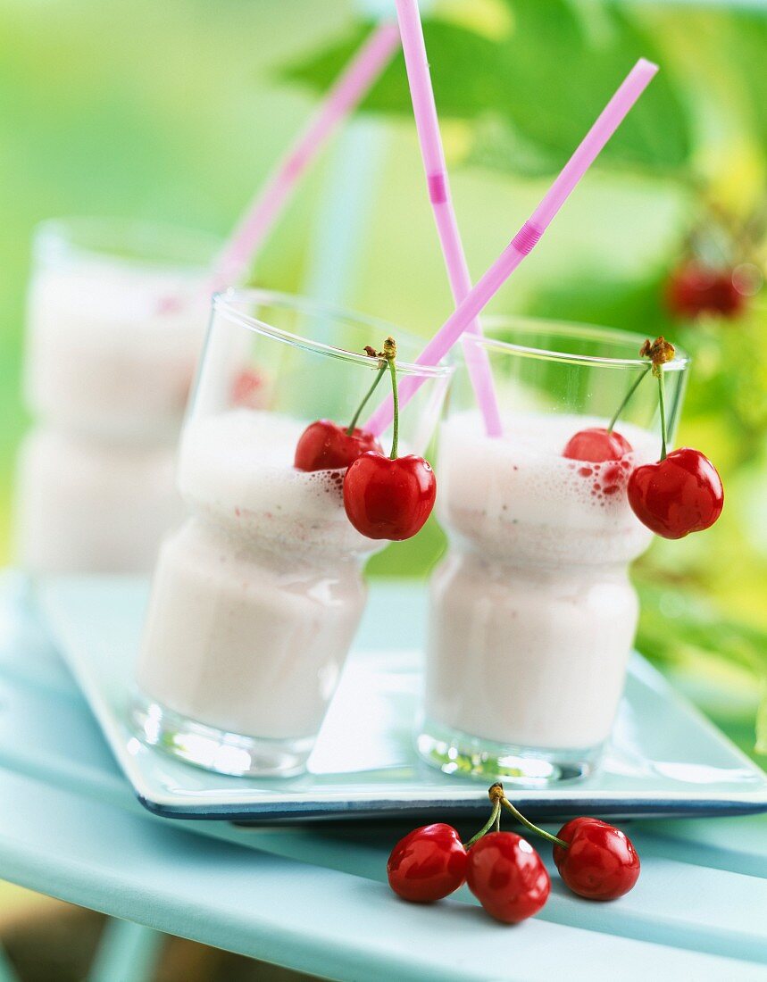 Yoghurt and cherry milk shake