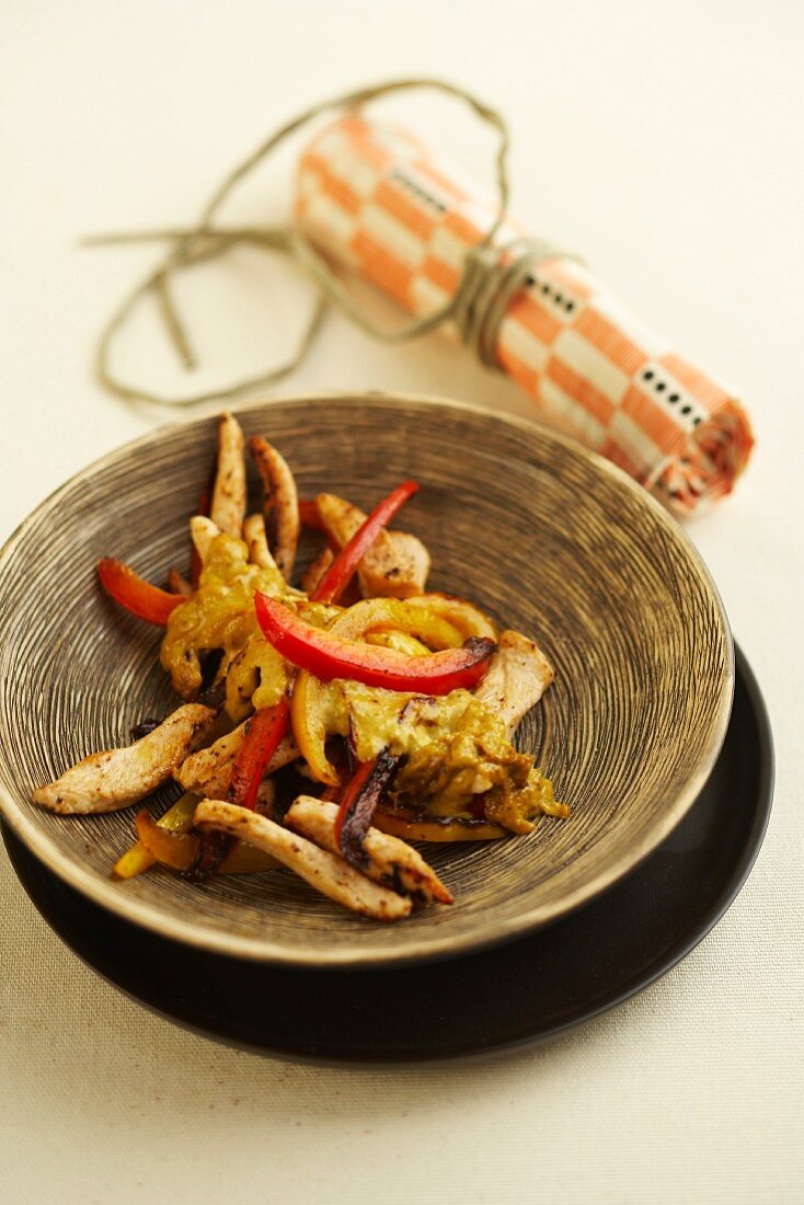 Pan-fried turkey and peppers