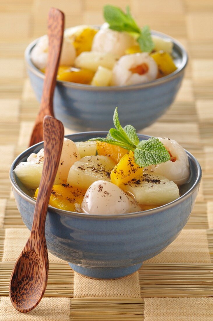 Mango,lychee and pineapple in sugar cane syrup
